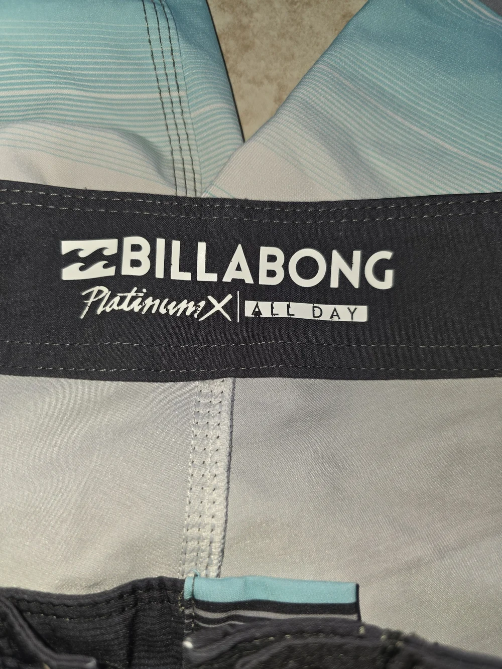 Billabong Men’s Aqua and Gray Stripe Board Shorts